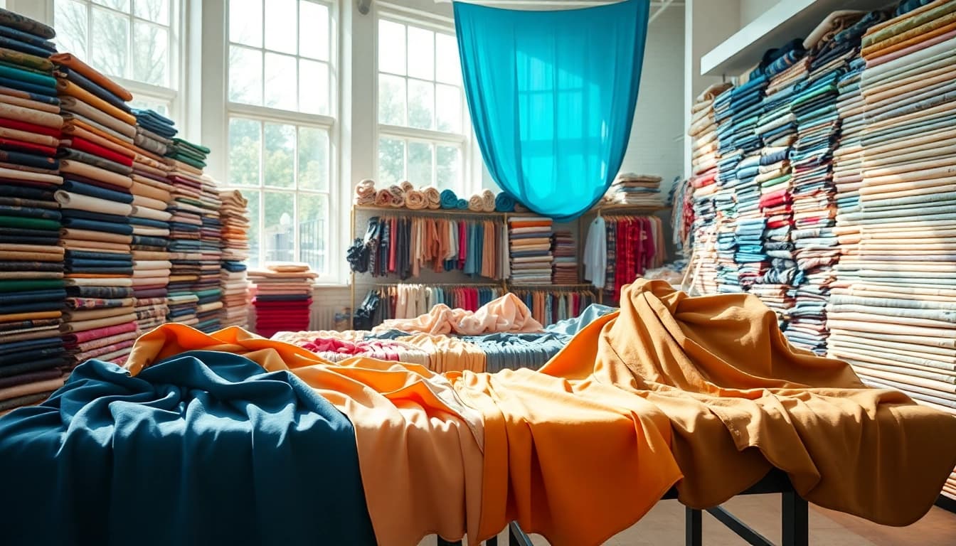 Explore the unique offerings of stoffenkraam with vibrant fabrics displayed beautifully.