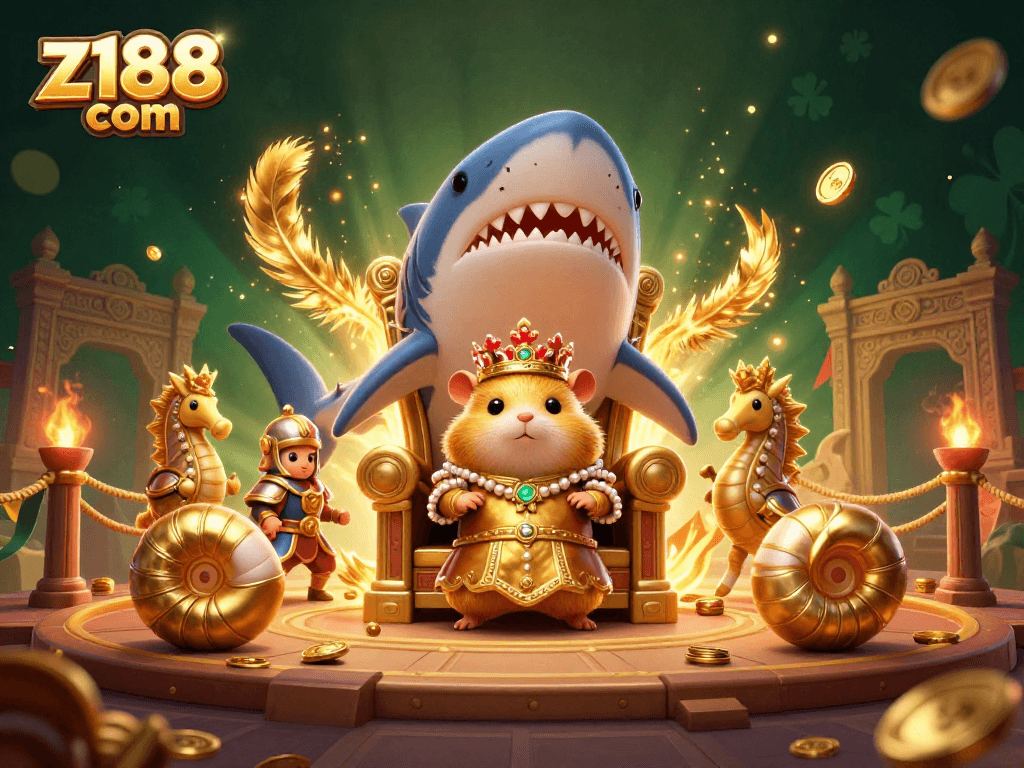 Experience thrilling gaming at z188 com with a fierce hamster king presiding over a lively casino atmosphere.