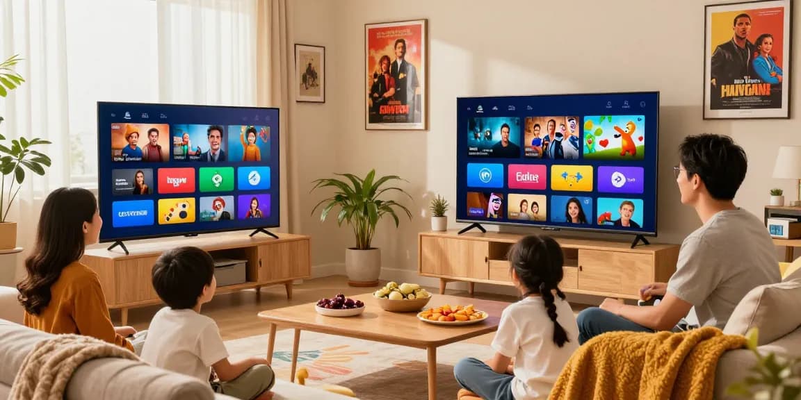Family enjoying diverse streaming options with dezpila in their cozy living room.