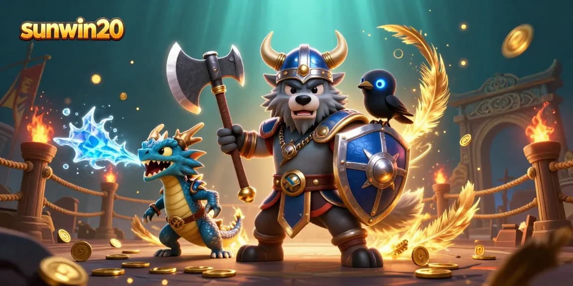 Engage in thrilling gameplay with sunwin20 featuring a Viking warrior and a fierce dragon.