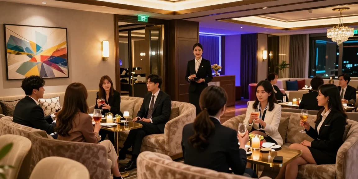 강남 구구단에서의 고급스러운 엔터테인먼트 경험을 보여주는 장면