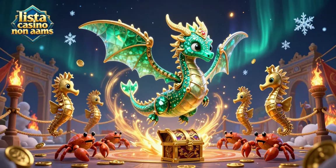 Scopri la lista casino non AAMS con il drago marino e il tesoro in questa illustrazione vivace.