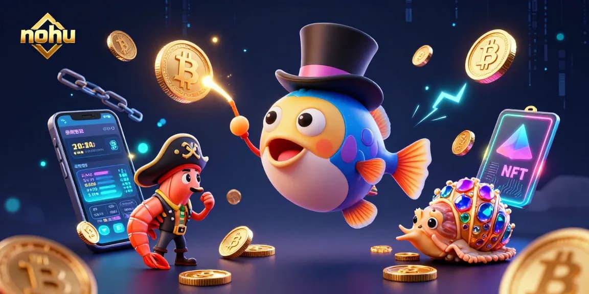 Nohu captures excitement with a thrilling 3D deep-sea scene featuring Bitcoin and Ethereum coins.