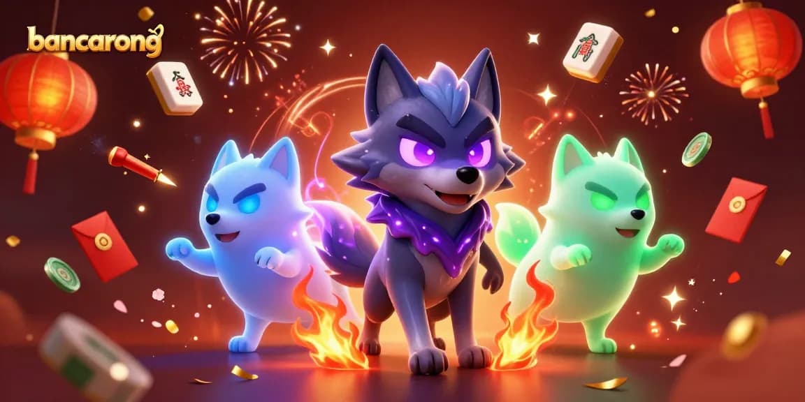 Bancarong players engage in a vibrant 3D casino scene featuring mystical wolf characters and traditional gaming elements.