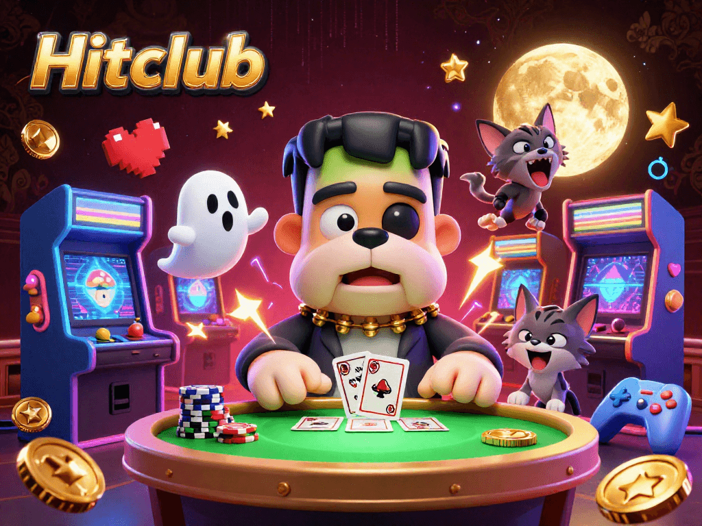Experience casino thrills at Hitclub with a Frankenstein bulldog dealer and ghostly elements.