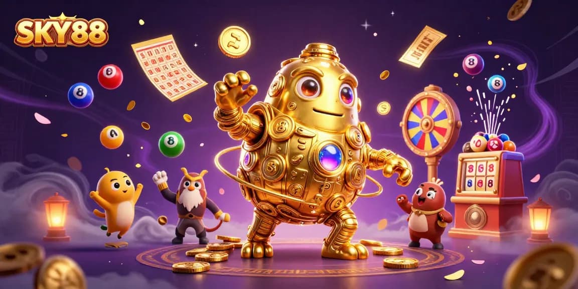 Experience thrilling gameplay at SKY88 with vibrant lottery elements and golden treasures.