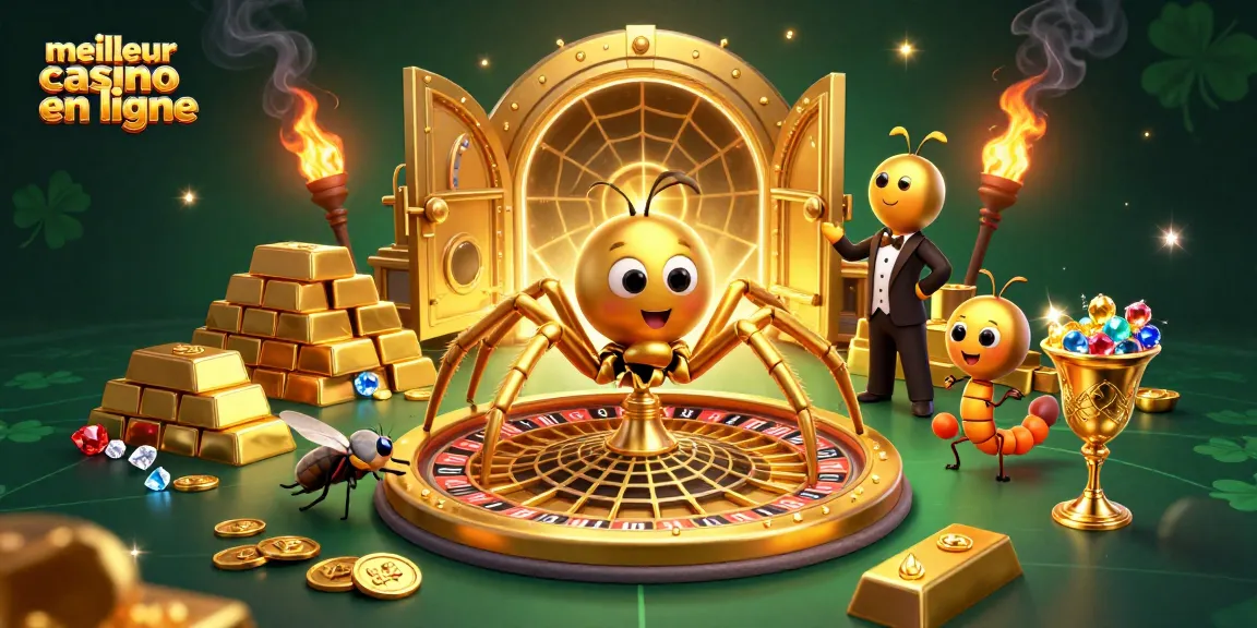 Visualisez le meilleur casino en ligne avec une araignée dorée et une roulette fantastique.