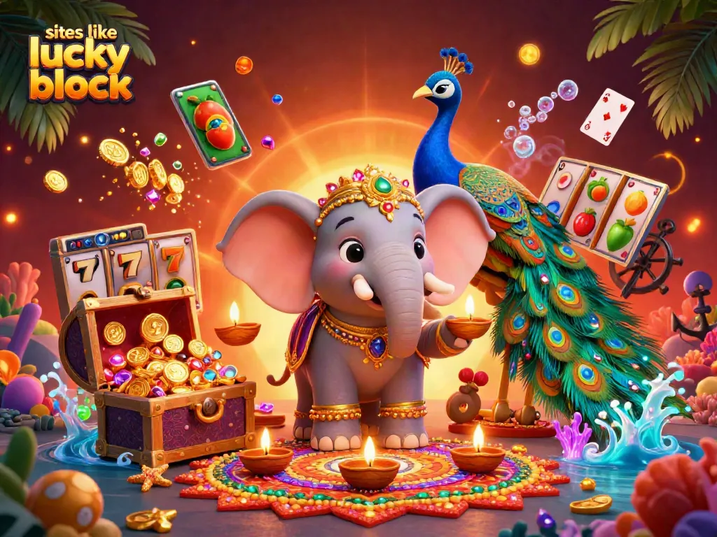Engage in thrilling gameplay at various sites like lucky block with vibrant casino elements and colorful characters.