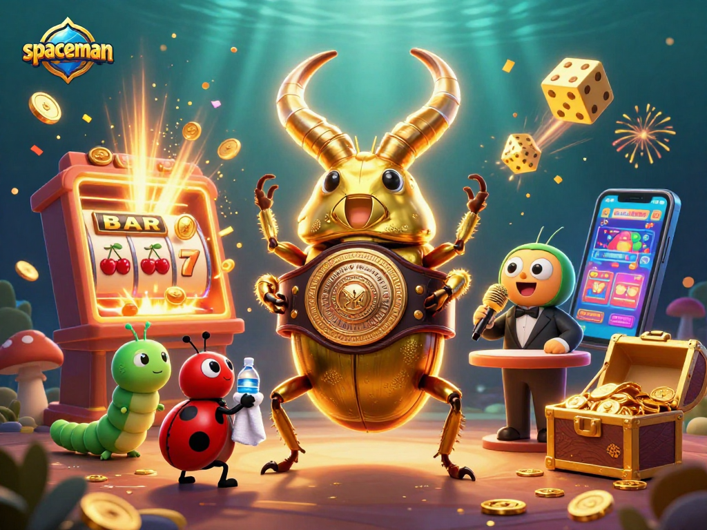 Experience the spaceman slot adventure with golden stag beetle and vivid casino elements.