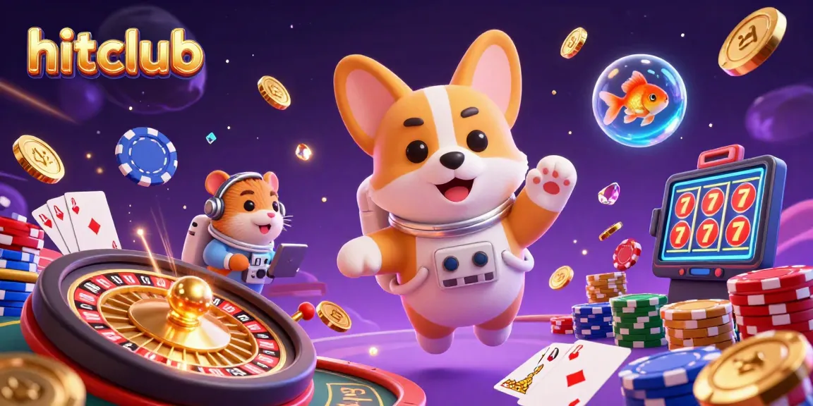 Engage in thrilling gameplay experiences at hitclub with floating characters in a dynamic casino scene.