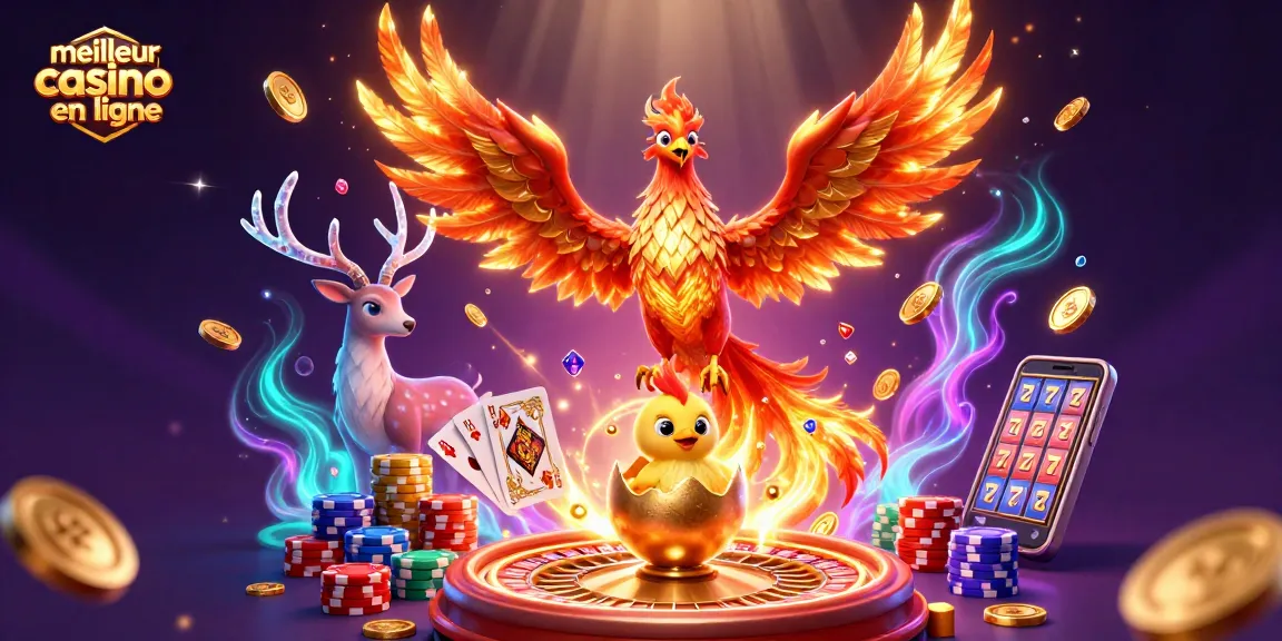 Découvrez le meilleur casino en ligne avec une scène animée de jeux et de gains.