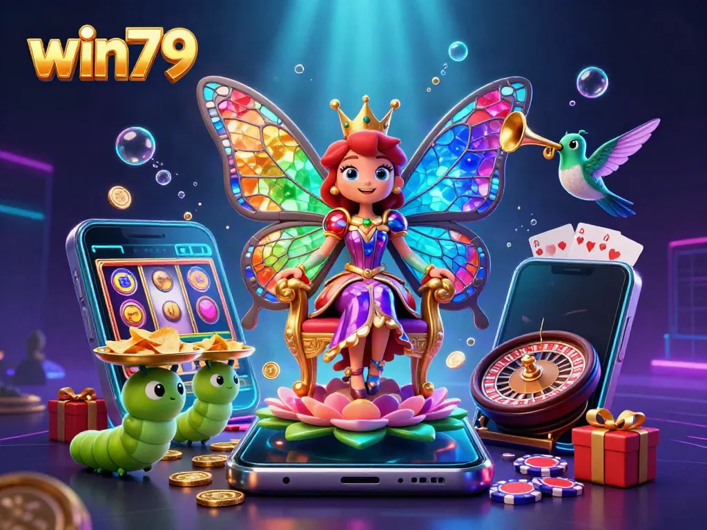 Enjoy exciting gameplay with win79 as a 3D butterfly queen interacts with dynamic casino elements.