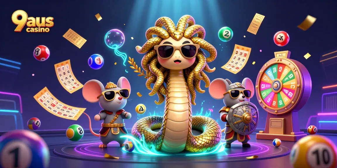 Engage with the exciting 9aus casino illustrated scene featuring lively characters and vibrant game elements.