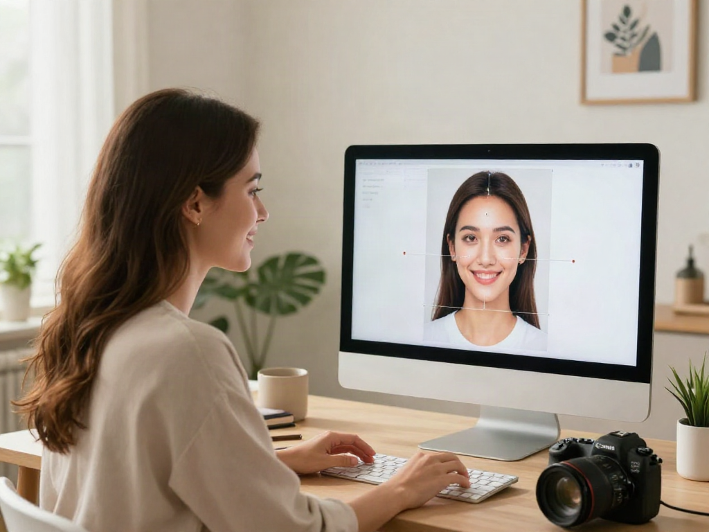 Engaged user taking a test of attractiveness online, showcasing vibrant facial analysis tools.