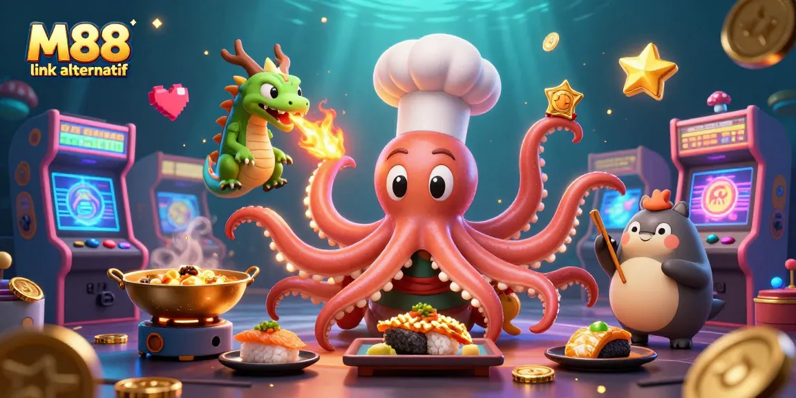 Engage with fun at M88 link alternatif, showcasing a colorful casino scene with animated 3D characters.