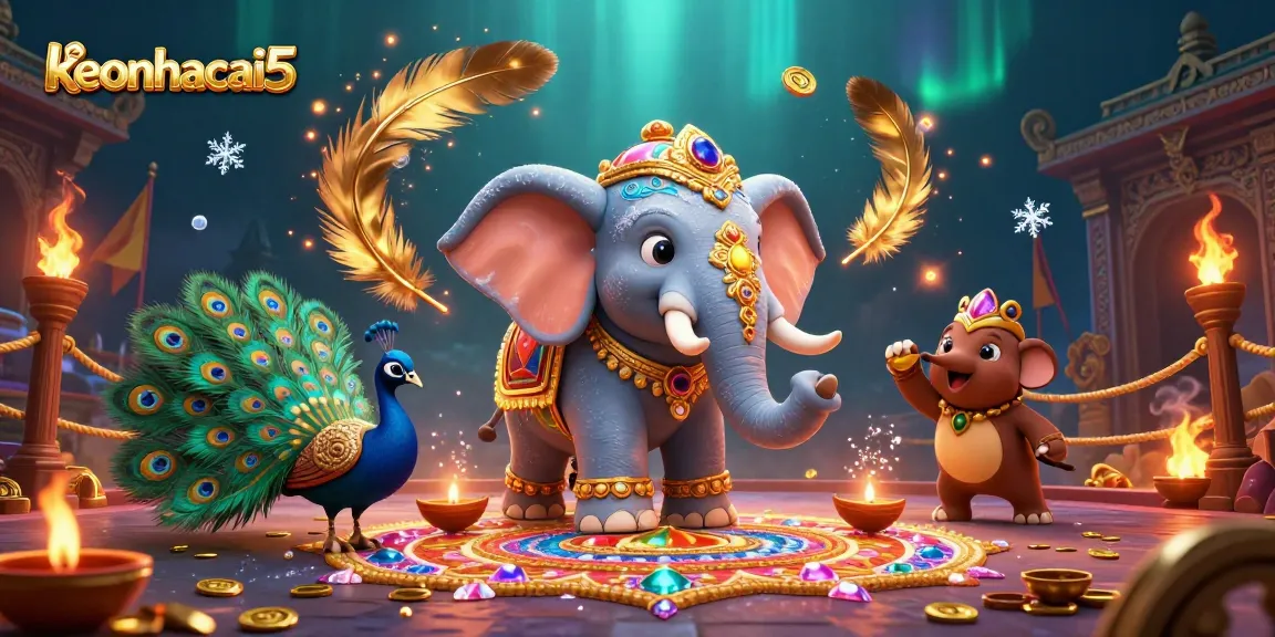 Experience the excitement of keonhacai5 with a dynamic illustration featuring vibrant gambling elements.