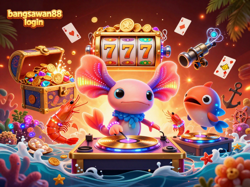 Experience the vibrant underwater casino scene with bangsawan88 login, featuring a lively DJ and treasure-filled excitement.