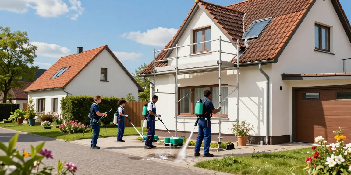 Professionelle Reinigung Altenbeken mit umweltfreundlichen Mitteln, glückliches Reinigungsteam bei der Arbeit.