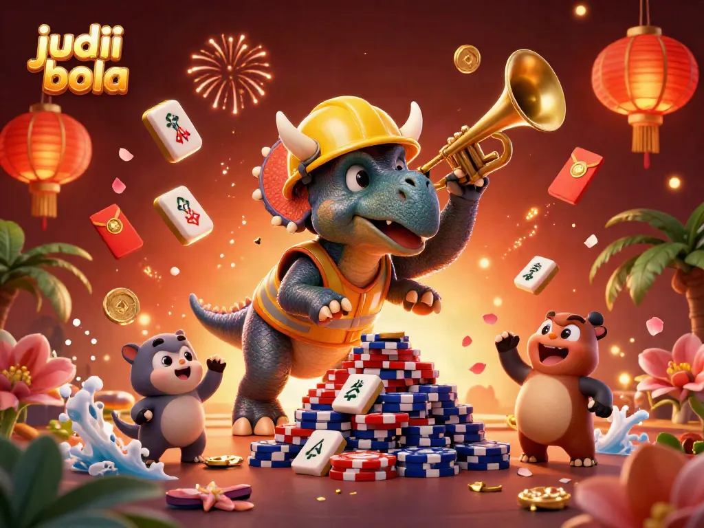 Bermain judi bola dengan triceratops dan parasaurolophus dalam ilustrasi 3D yang dramatis.