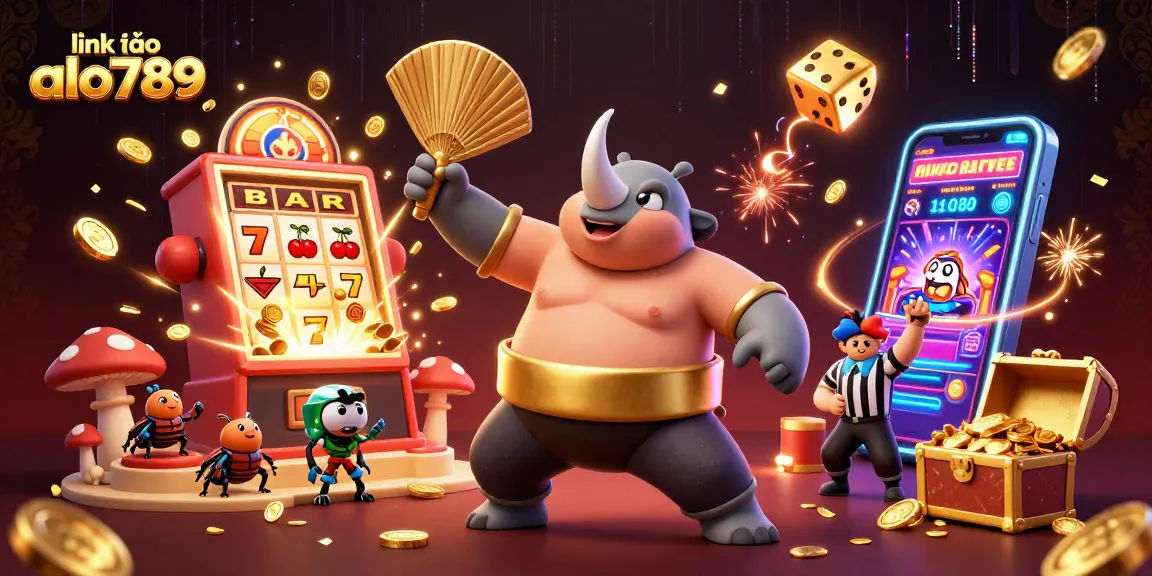 Experience thrilling action with the link vào alo789, featuring a sumo beetle champion surrounded by casino elements.