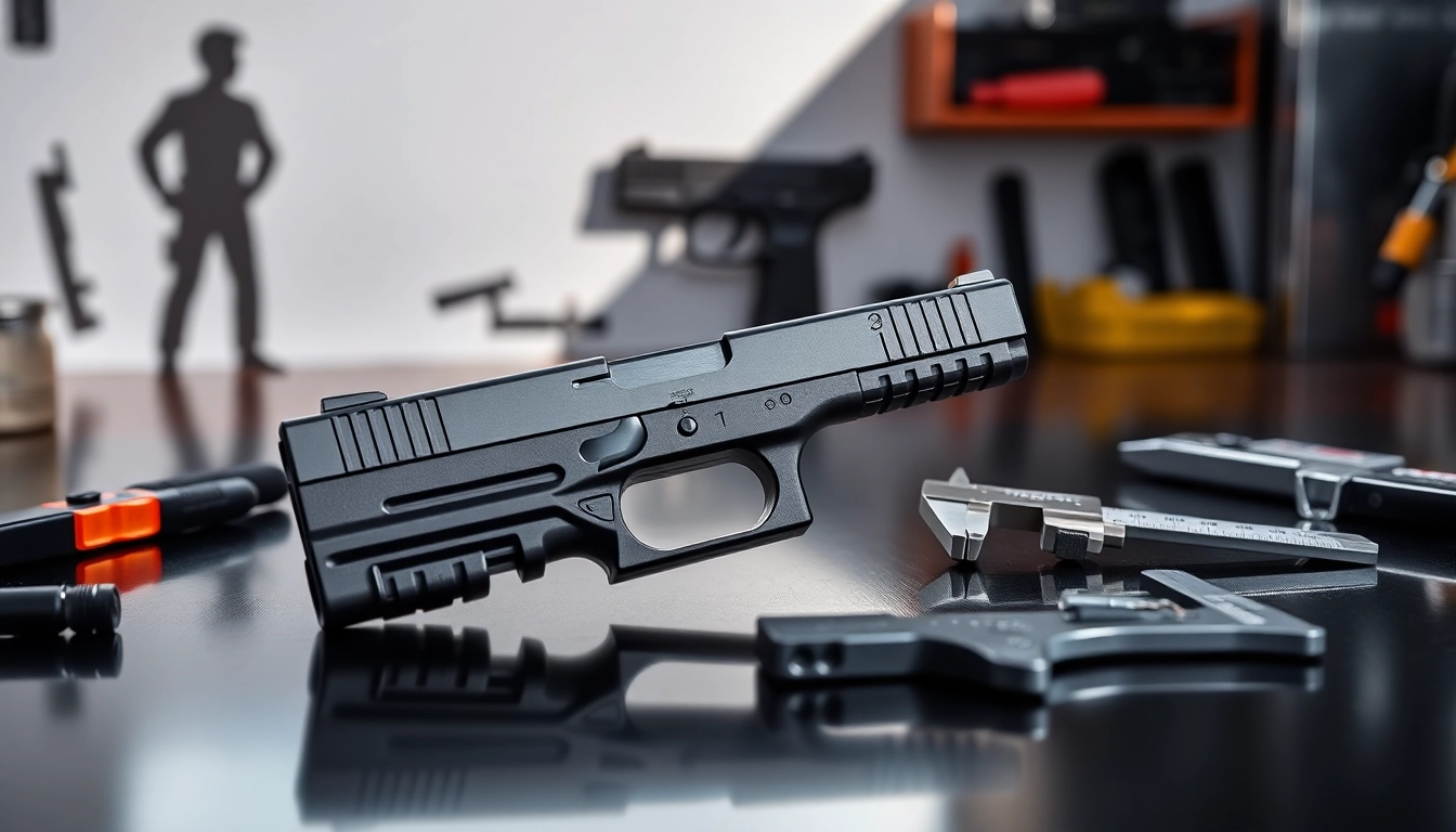Showcasing glock 17 slides with detailed craftsmanship in a professional setting.