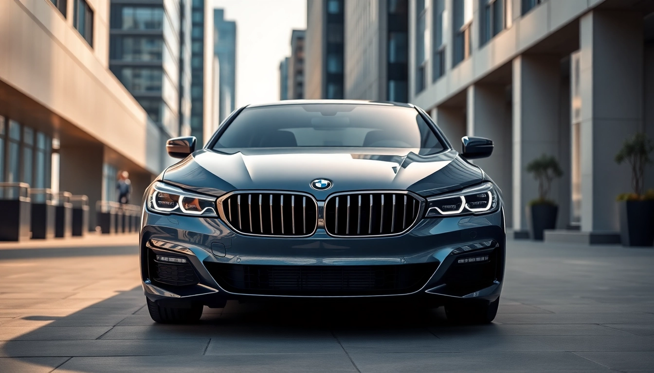 Captivating luxury BMW car shining under daylight, highlighting sophisticated design details.