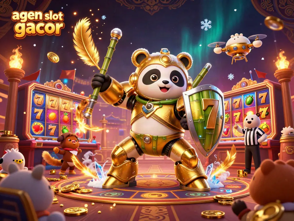 Engage with agen slot gacor in a vibrant 3D casino illustration depicting an exciting slots arena.