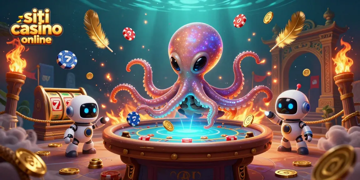 Gioca a siti casino online con il polpo alieno e il tavolo da poker olografico in un'atmosfera galattica.