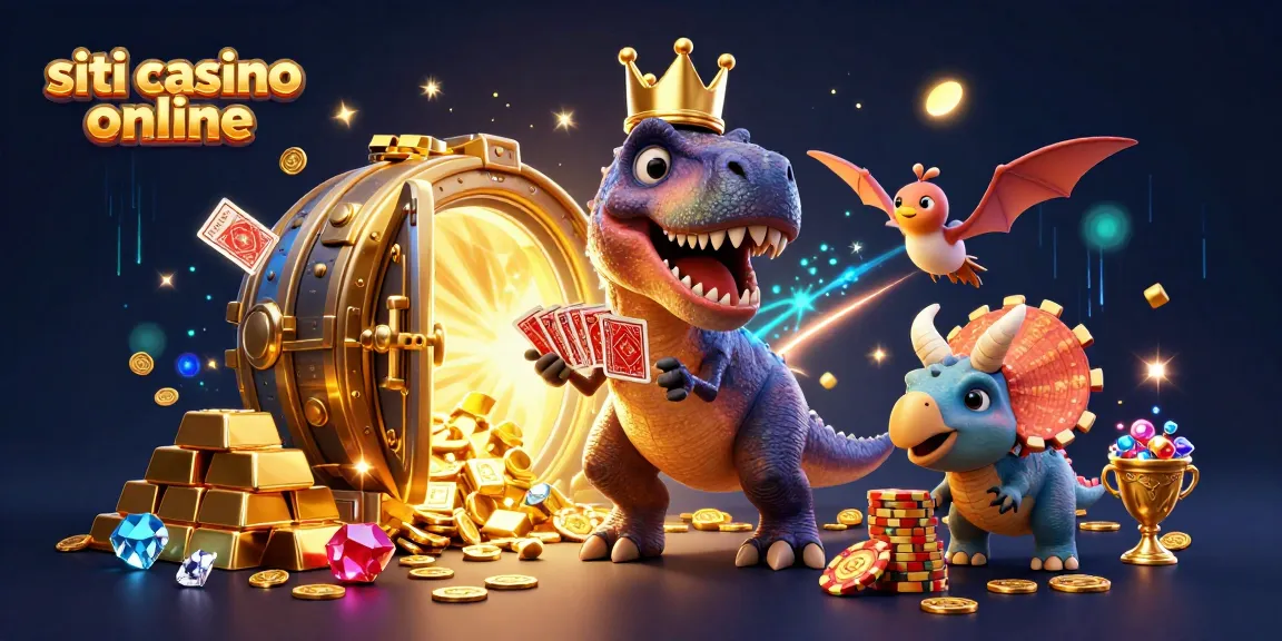 Gioca con i siti casino online mentre un T-Rex e un pterodattilo si divertono in un'illustrazione vivace.