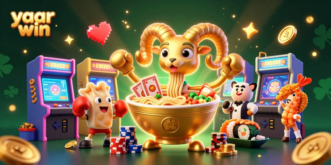 Engage with yaar win as a giant ramen bowl dealer amidst vibrant casino-themed elements.