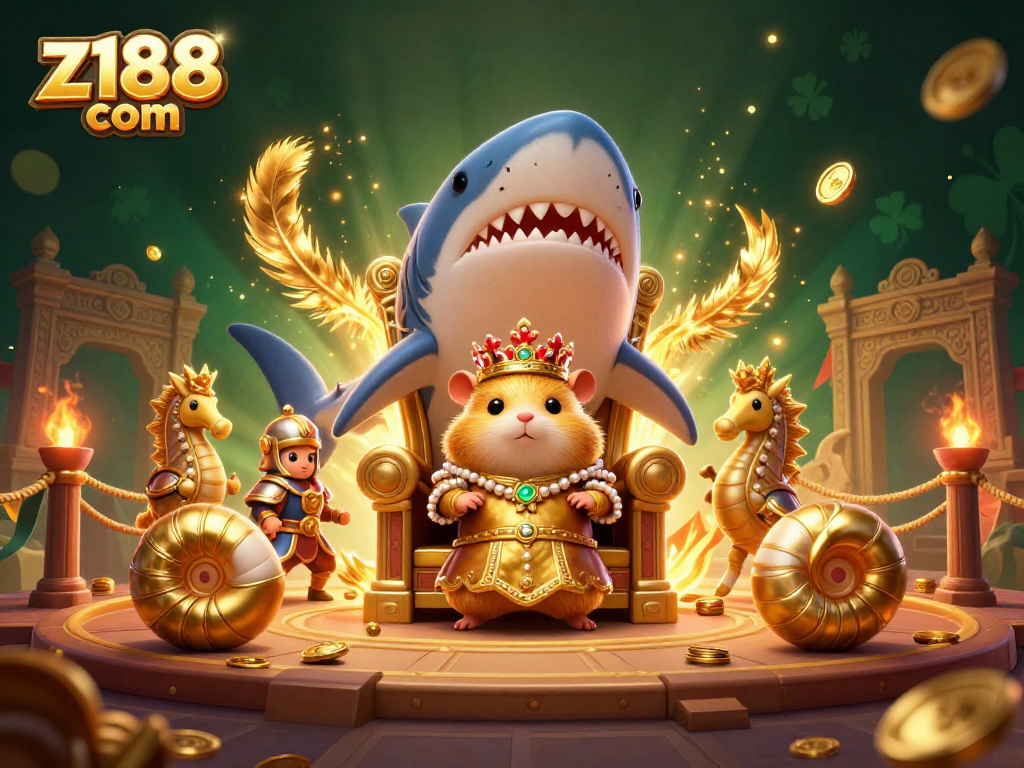 Experience thrilling gaming at z188 com with a fierce hamster king presiding over a lively casino atmosphere.