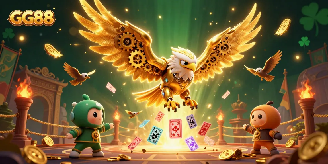 Experience exhilarating play at GG88 with a 3D cybernetic eagle diving through holographic cards.