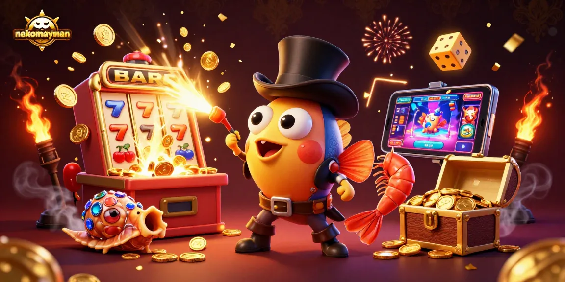 Win big with nekomayman in this vibrant casino scene bursting with excitement and gold.