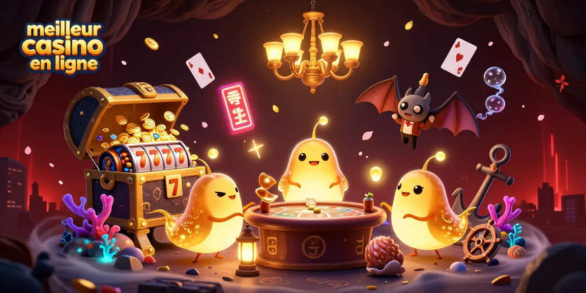 Une illustration captivante représentant le meilleur casino en ligne avec des lucioles et un croupier vibrant, illuminant un univers ludique.