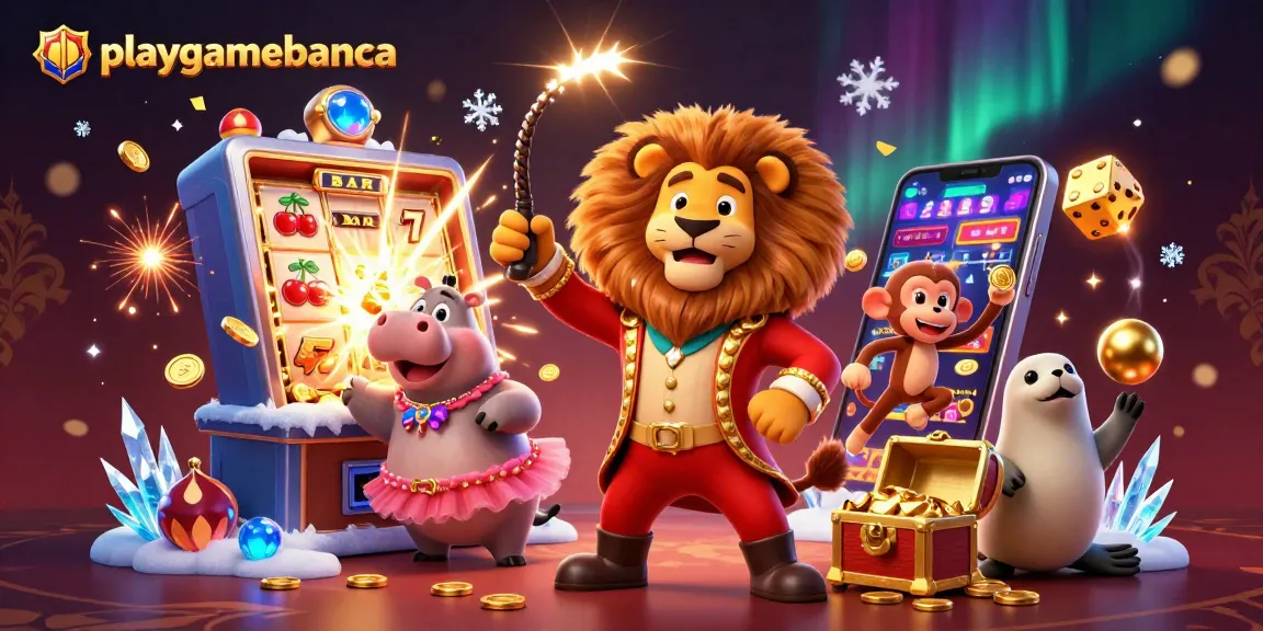 playgamebanca draws players into a vibrant 3D casino illustration with lively characters and game elements.
