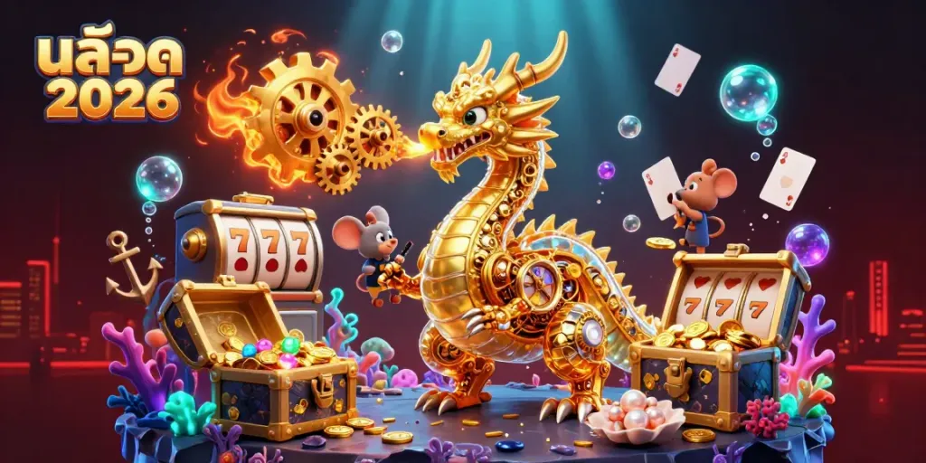 Experience thrilling gameplay withสล็อต 2026 in a vibrant underwater scene featuring a golden dragon and dynamic slot elements.