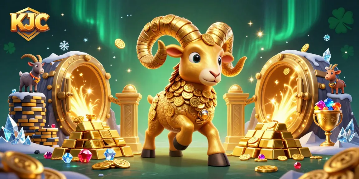 KJC showcases a thrilling scene with a golden ram charging through treasure, symbolizing lucrative online betting.