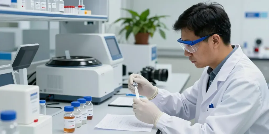 Semaglutide research peptide analysis in a professional lab environment.