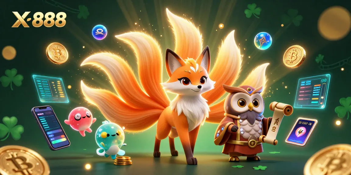 Join the excitement of x888 with vibrant crypto elements and mystical characters in a colorful casino scene.