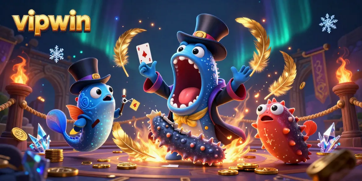 Experience the thrill of vipwin with a magical 3D illustration featuring a deep-sea eel performing card tricks.