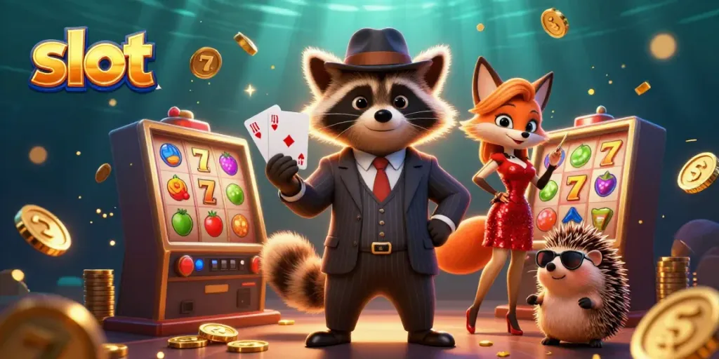 Gambar menarik dari mesin slot dengan karakter lucu yang menggambarkan pengalaman bermain slot yang seru.