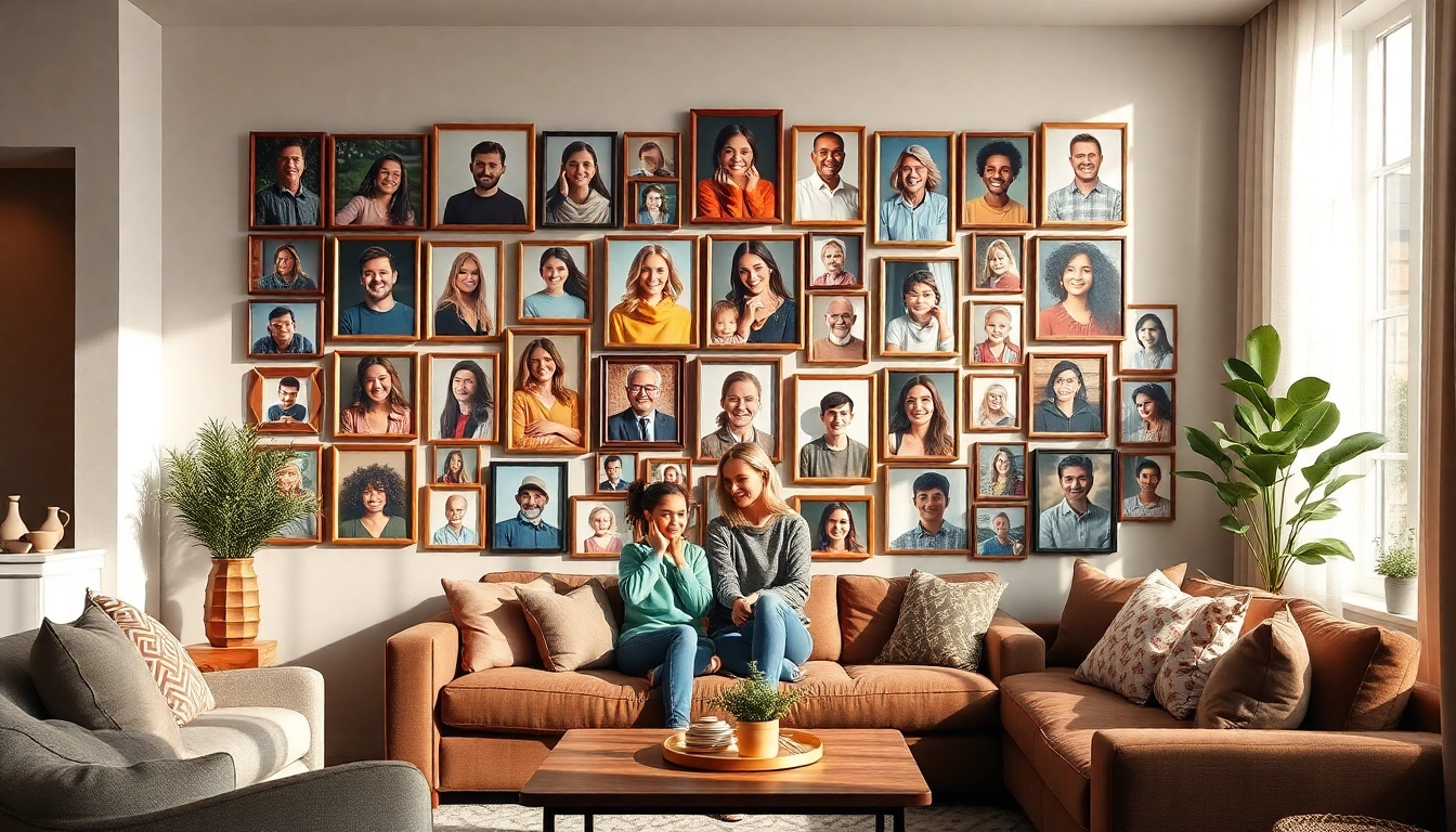 Transform your space with a vibrant photo wall showcasing cherished memories.