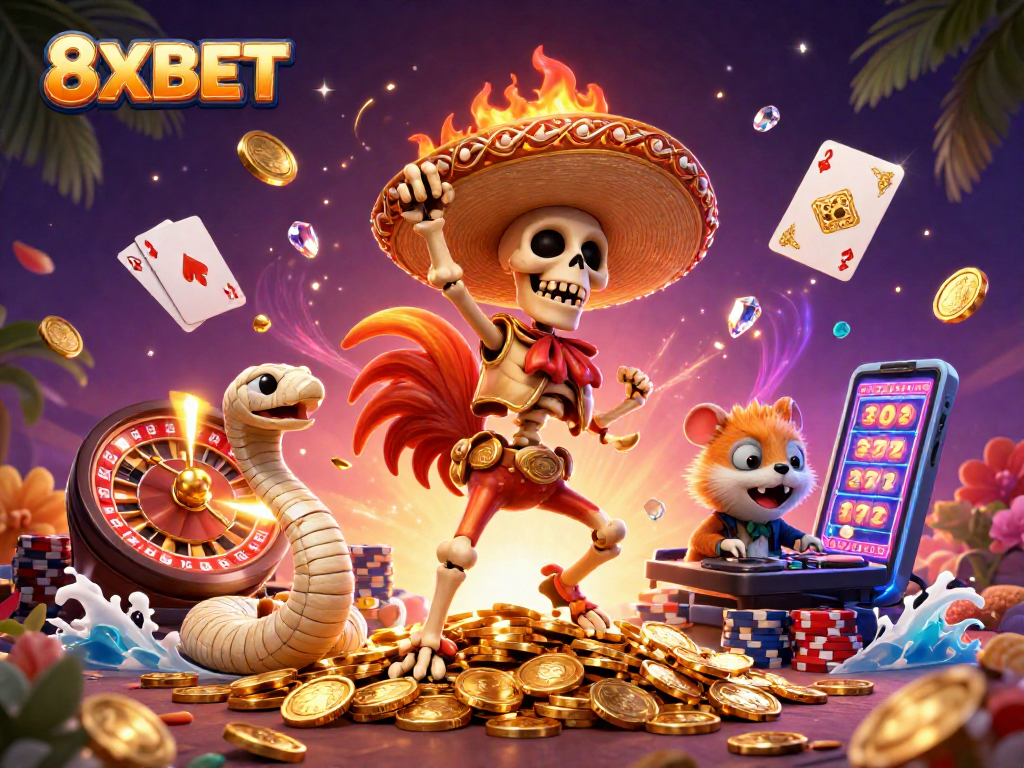 Win big with 8XBET as the playful characters bring an exciting casino atmosphere alive.