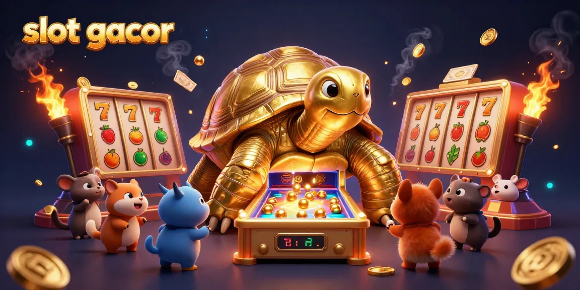 Experience excitement with slot gacor gameplay featuring animated gold tortoise and dynamic game elements.