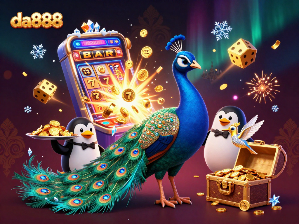 Play slots with da888, experiencing a vibrant jackpot scene filled with winning symbols and dazzling characters.