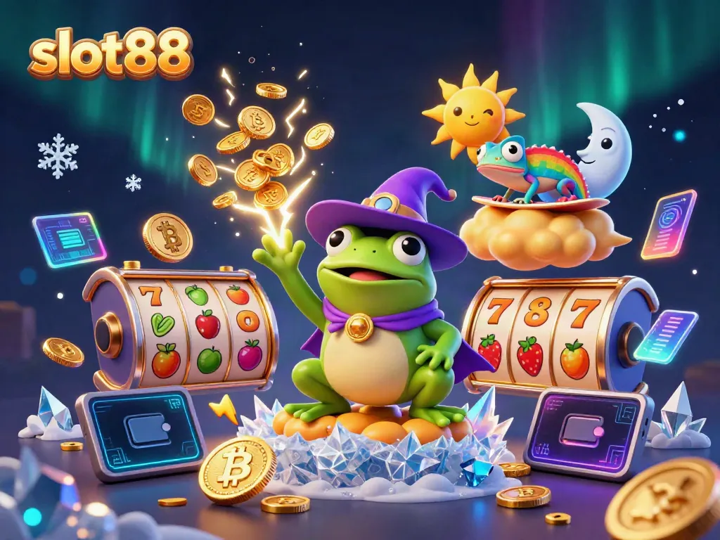 Spin the reels of slot88 in this vibrant 3D illustration filled with winning excitement.
