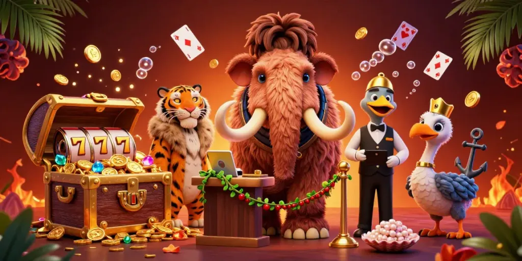 Experience the excitement of gacor123 login with a vibrant casino scene featuring unique characters and dynamic elements.