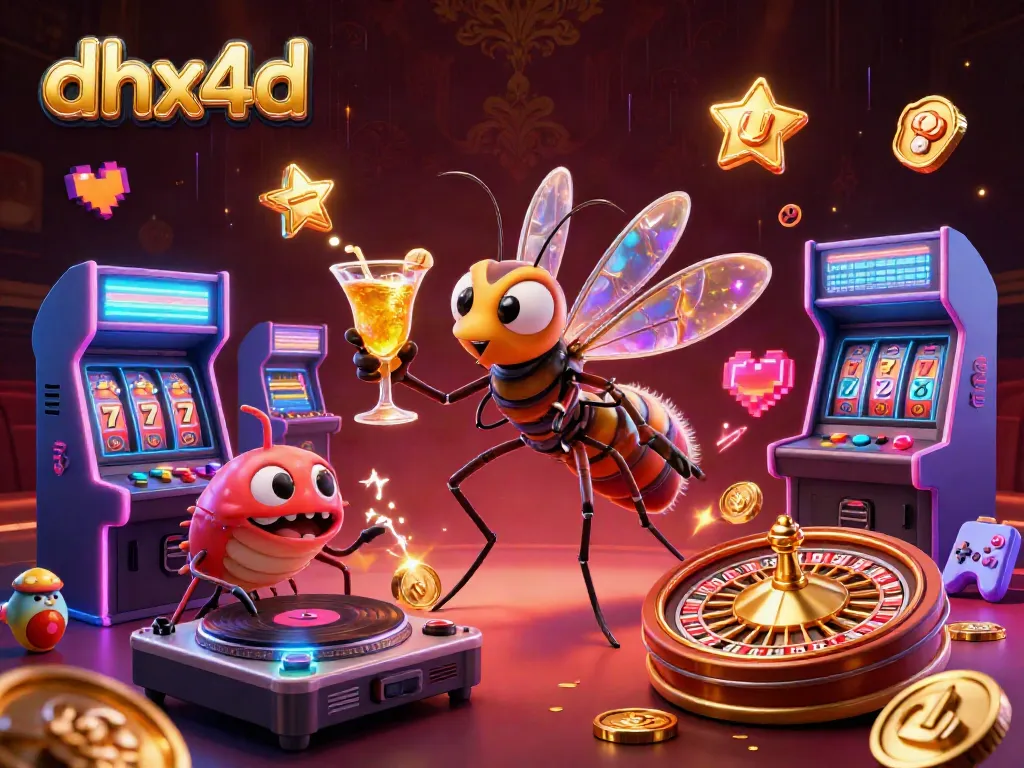 dhx4d menghadirkan karakter kasino unik dalam ilustrasi yang penuh warna dan energi, menyajikan keseruan bermain slot.