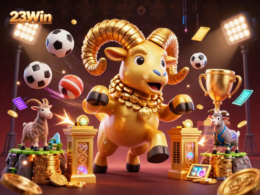Experience thrilling moments with 23Win's vibrant 3D illustration showcasing dynamic gambling action.