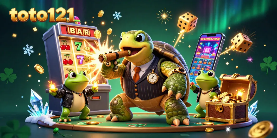 Experience thrilling wins with toto121 at a vibrant 3D casino scene featuring a unique snapping turtle character.